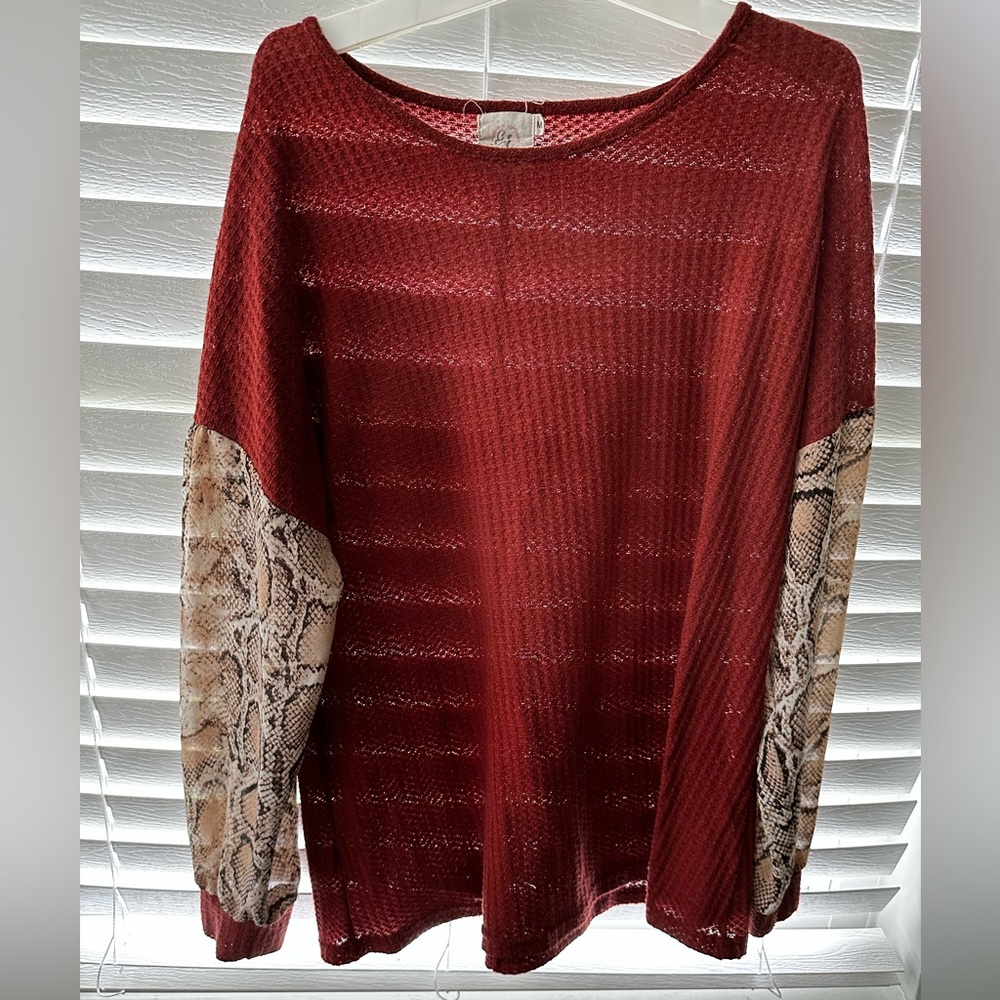 Rust orange and Snack Skin design sweater- size medium
